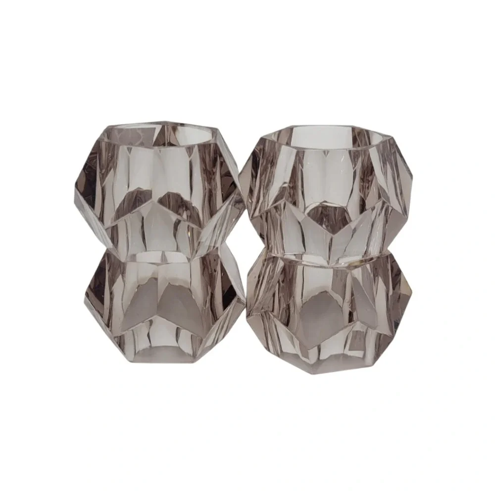 Set of 4 Smoky Faceted‎ Acrylic Napkin Rings Geometric Crystal Style Decor